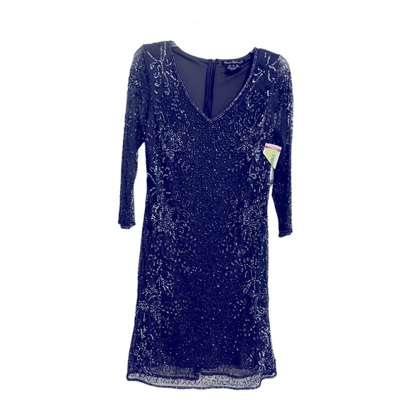 Pisarro Nights Dresses & Skirts - Pisarro Nights Charcoal beaded sequin cocktail dress Size 10